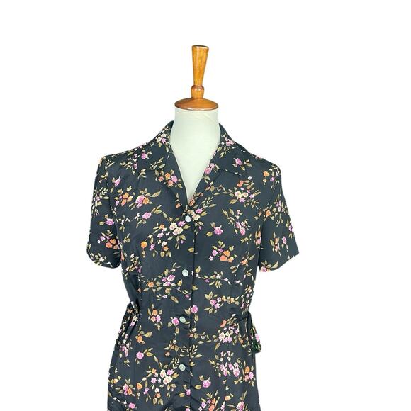 Vintage MISS DORBY Button Down Maxi Dress Floral Print w/Ties Size 12 Cottage - Picture 9 of 14